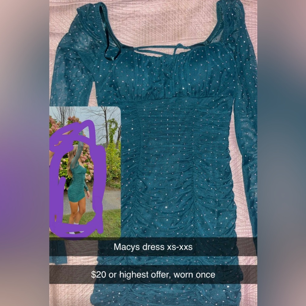 Teal Ruched Dress with Sheer Sleeves